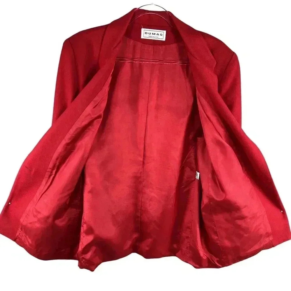 DUMAS Womens Sz XL 100% Pure Wool Blazer Lined Holiday Red Career Wear Old Money - Picture 3 of 16